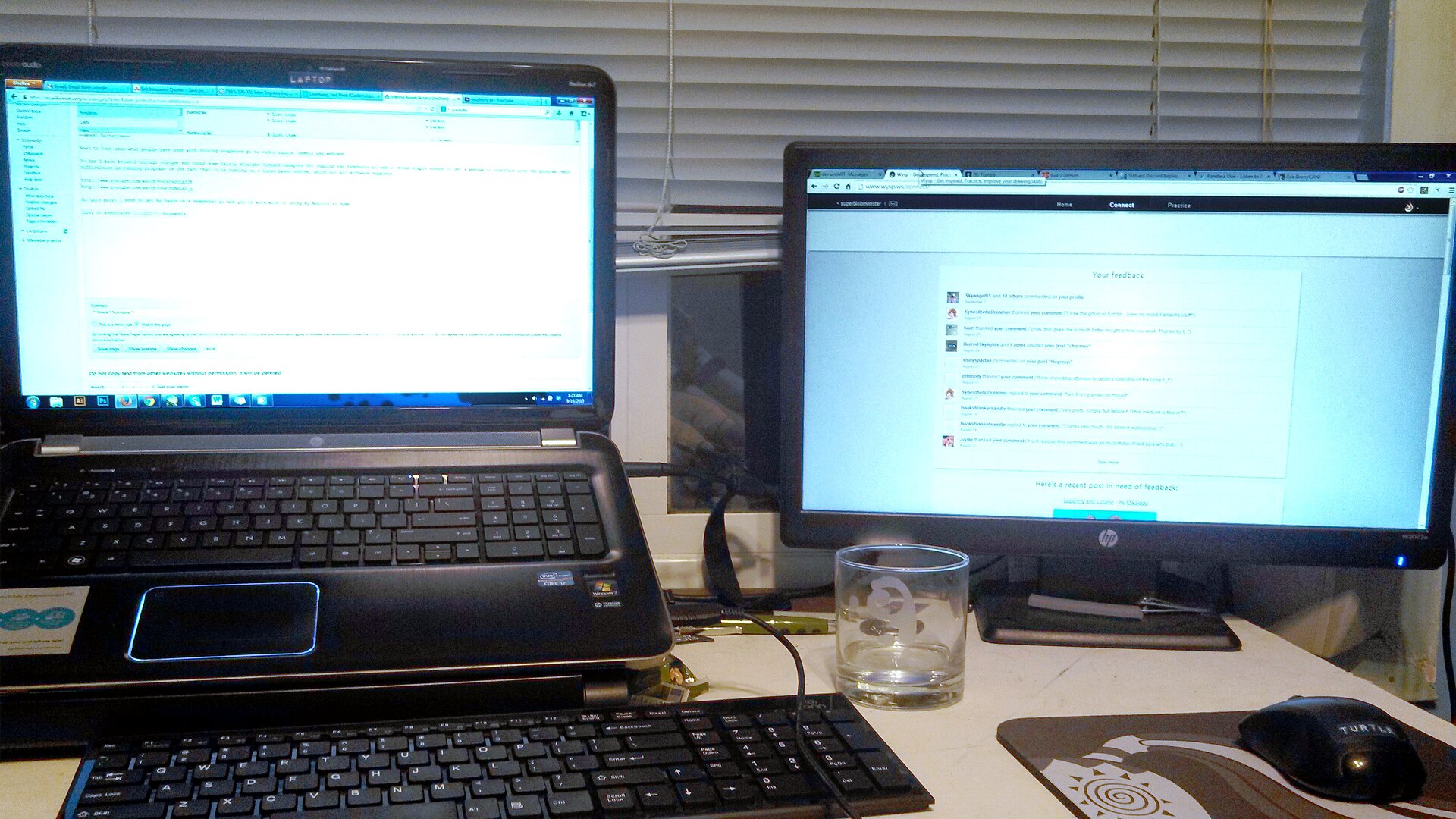 Office technology desk setup with networked devices
