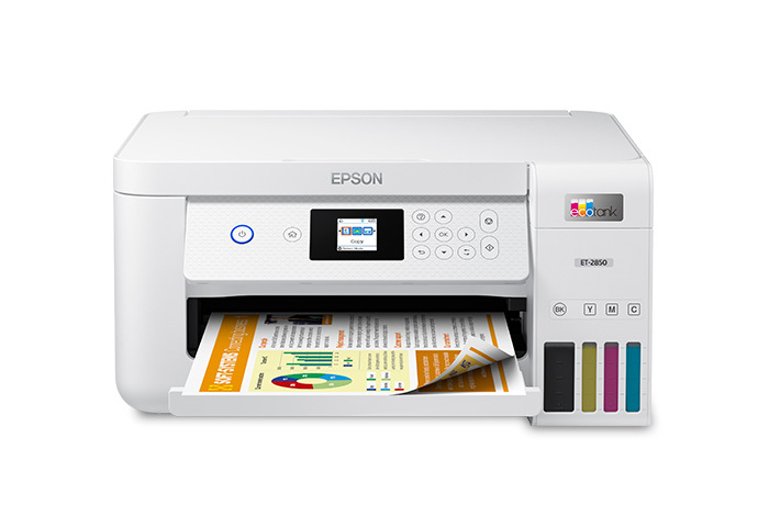 Epson EcoTank ET-2850 output tray image for Burgiss Waring office electronics guidance